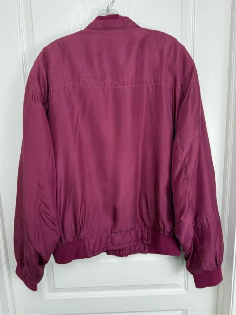 Vintage Silk Bomber Jacket Size XL Red Burgundy Berry